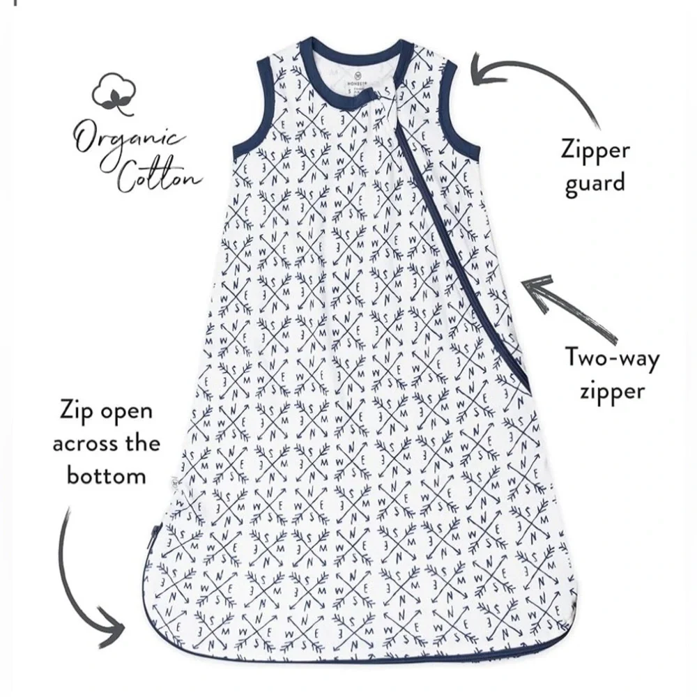 HonestBaby Baby Organic Cotton Wearable Blanket, Compass, Medium